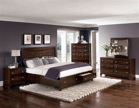 Gray Bedroom With Brown Furniture